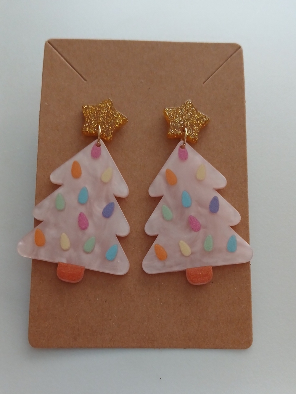 Fashion Jewelry Pink Tree Drop Earrings with Gold Stars